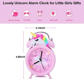 Unicorn roz Copii Ceas Deșteptător cameră Dublă Bell Ceas cu lumina de Fundal Drăguț Ceas de Birou Acasă Decorare Copil Cadouri reveil enfant
