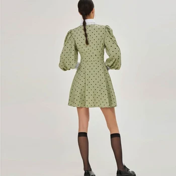 MUICHES Vintage Felinar Sleeve Polka Dot Rochie a-Line de sex Feminin cu Talie Înaltă Dantela Rochii Mini Pentru Femei 2021 Dulce de Toamna
