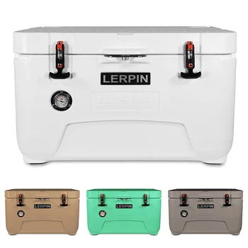 LERPIN 50QT Rotomolded de Calitate Alimentară LLDPE Ice Cooler Box PU Plastic Izolate Multifuncțional 7 Zile Conservarea Căldură