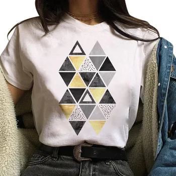 E25 Frumos geometrie imprimate Grafic T-shirt, Blaturi Tee Drăguț Maneca Scurta Femei T shirt