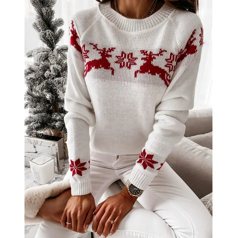 Sensitive Savant jet 2022 anul nou crăciun pulovere tricotate femei de iarnă cerb pulovere  casual cu maneca lunga o-gât pulover pulovere pulover de crăciun reducere >  Pulovere | Restaurantcarol.ro